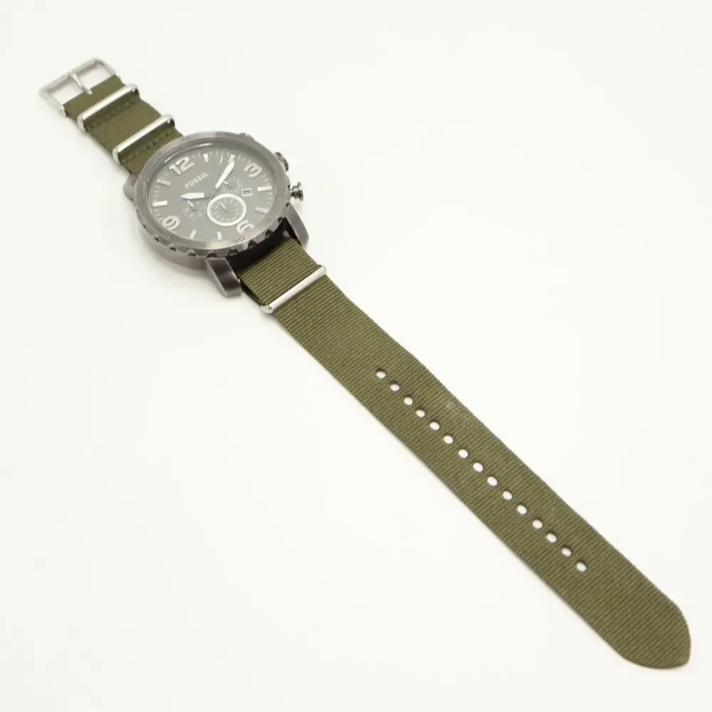 Fossil Nate Gunmetal Gray Men's 50mm Chronograph Watch Green Nylon w New Battery